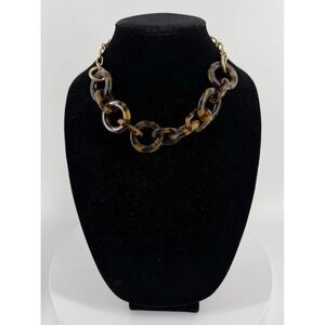 J.CREW Faux Tortoise Shell Necklace Chain Gold Tone